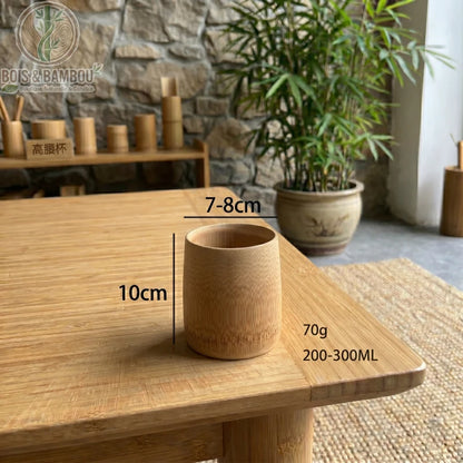 Tasse en Bambou Carbonisé Rétro Mini Tasse Saké Thé Café – taille XL, hauteur 10 cm, contenance 200-300 ml, design cylindrique naturel écoresponsable et durable.