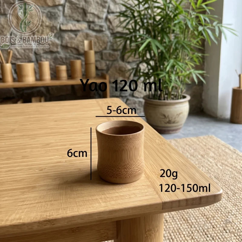 Tasse en bambou carbonisé rétro, style Yao 120 ml, diamètre 8 cm, finition artisanale naturelle, Bois Et Bambou Eco