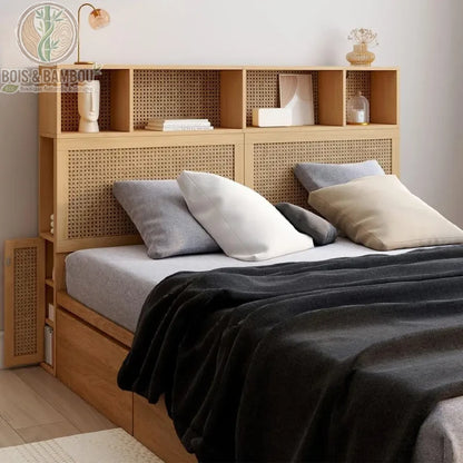 Tête de lit en canne et bois 145 cm