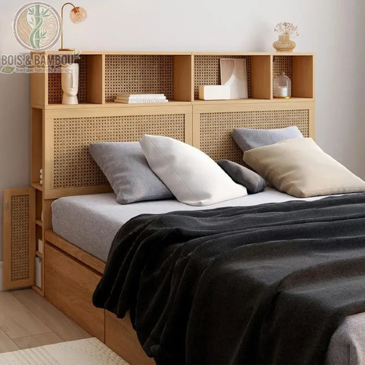 Tête de lit en canne et bois 145 cm