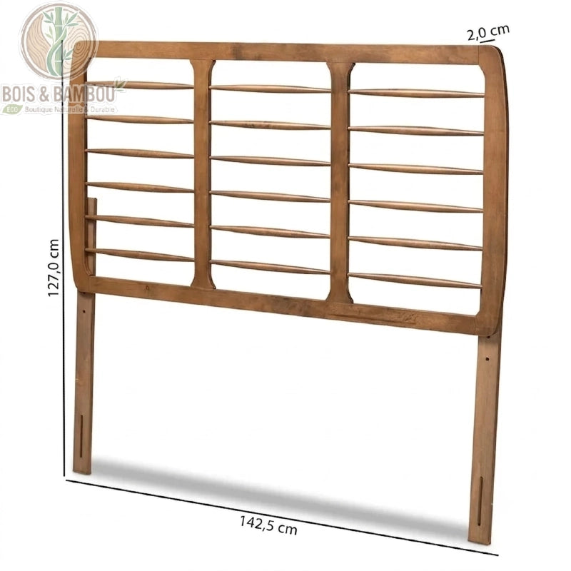 Tête de lit bois massif Queen design scandinave à barreaux teinte noyer