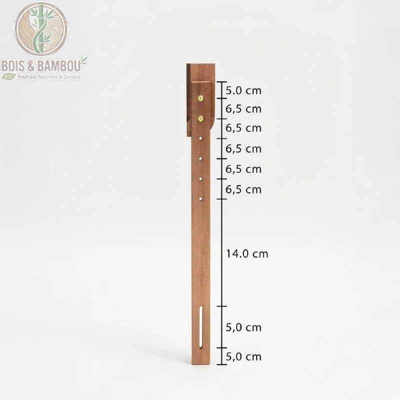 Détail pieds tête de lit bois Queen encoches réglage hauteur