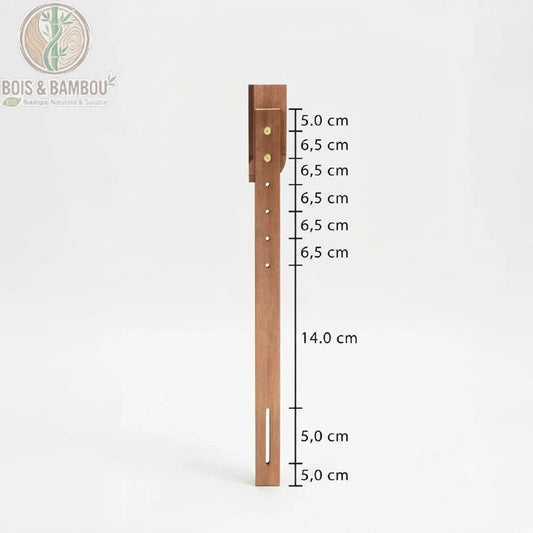 Détail pieds tête de lit bois Queen encoches réglage hauteur