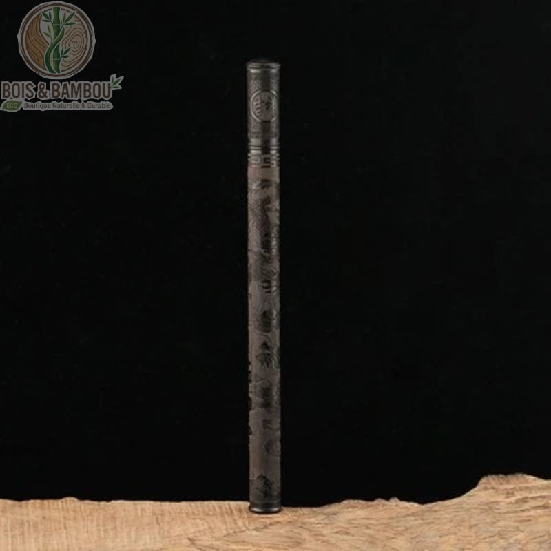 Tube encens ébène noir motif Prunier orchidée bambou, détail floral naturel