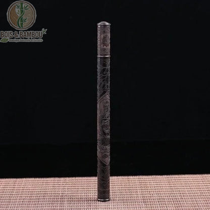 Tube encens ébène noir motif Clair de lune, reliefs fins sur cylindre artisanal