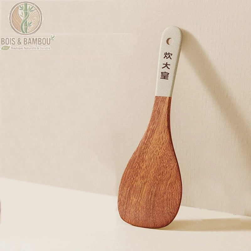 Ustensiles cuisine bois ebene pelle a riz forme arrondie manche clair, Bois et Bambou Eco