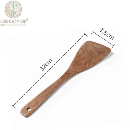 Ustensiles cuisine wenge pelle 32 x 7,8 cm vue de face avec schema dimensions, Bois et Bambou Eco