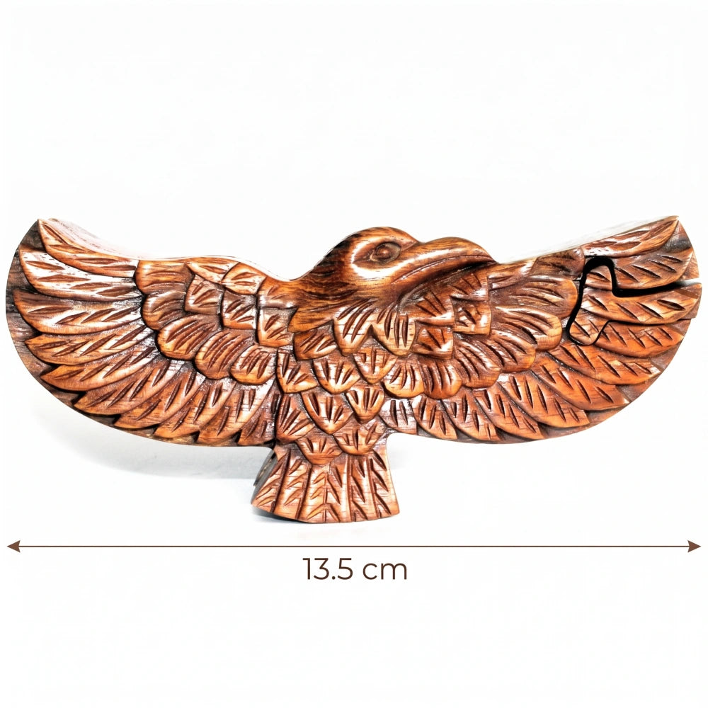 Boîte à bijoux en bois sculpté aigle, dimensions 13,5 par 2,5 cm