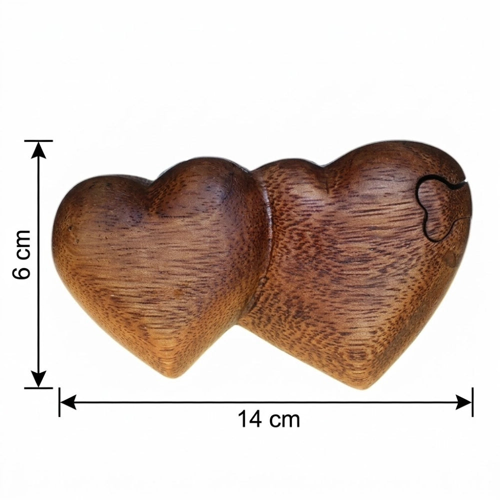 Boîte à bijoux en bois sculpté cœurs jumeaux, dimensions 14 par 6 par 6 cm