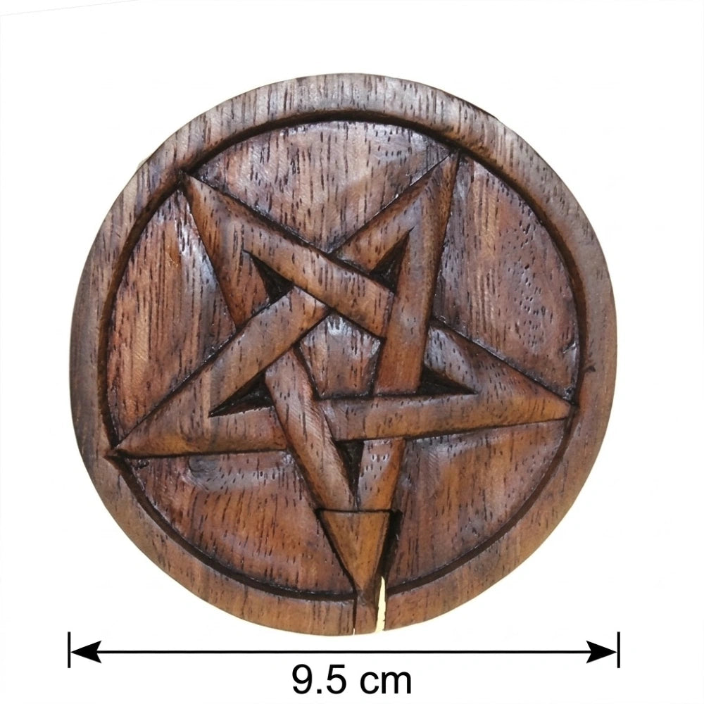 Boîte à bijoux ronde en bois sculpté étoile, diamètre 9,5 cm