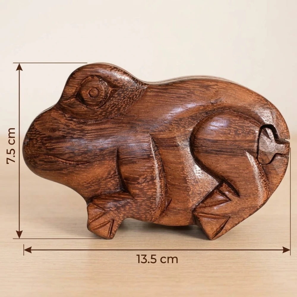Boîte à bijoux en bois sculpté grenouille, dimensions 13 par 7,5 par 5,5 cm