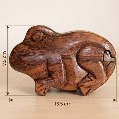 Boîte à bijoux en bois sculpté grenouille, dimensions 13 par 7,5 par 5,5 cm