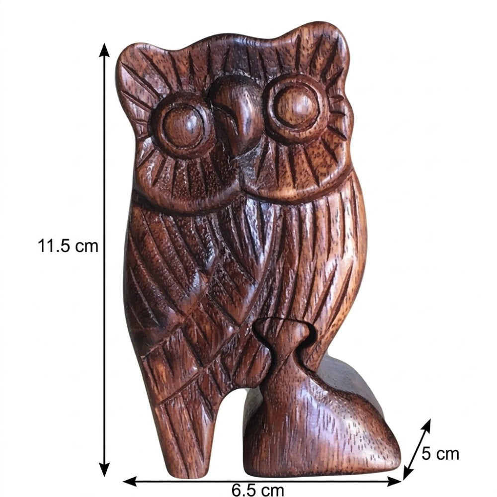 Boîte à bijoux en bois sculpté hibou, dimensions 11,5 par 6,5 par 5 cm