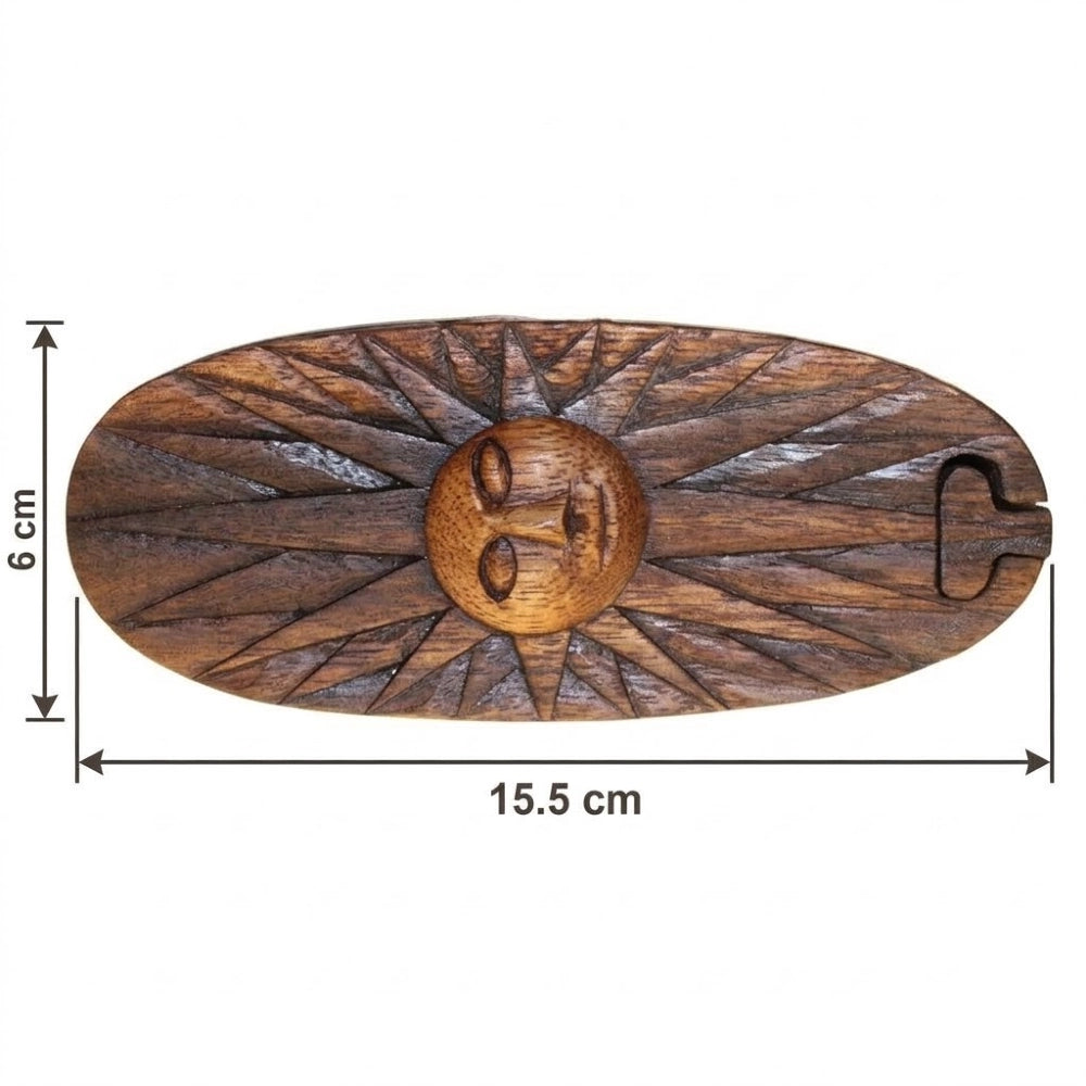 Boîte à bijoux en bois sculpté soleil, dimensions 15 par 6,5 par 6 cm