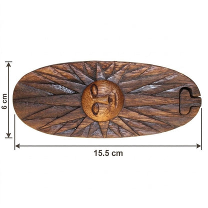 Boîte à bijoux en bois sculpté soleil, dimensions 15 par 6,5 par 6 cm