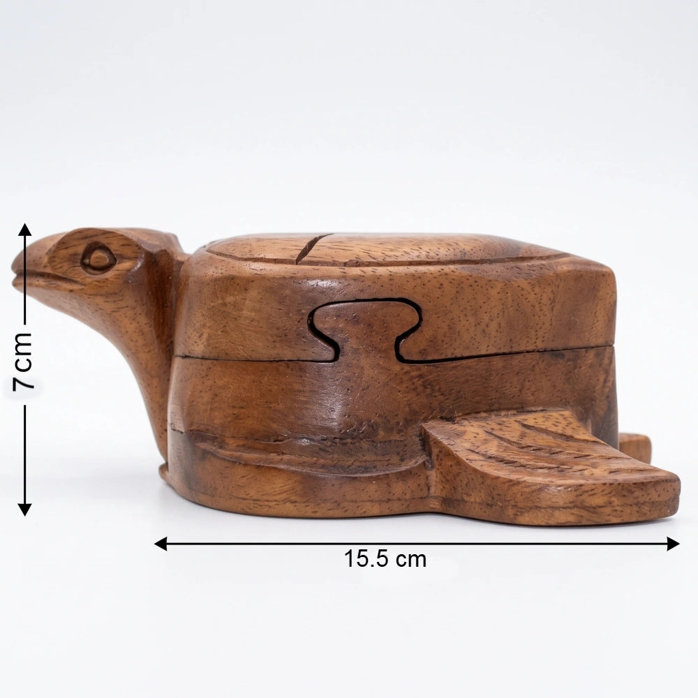 Boîte à bijoux tortue en bois sculpté, dimensions 15,5 par 7 par 6 cm
