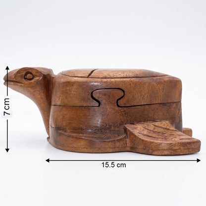 Boîte à bijoux tortue en bois sculpté, dimensions 15,5 par 7 par 6 cm
