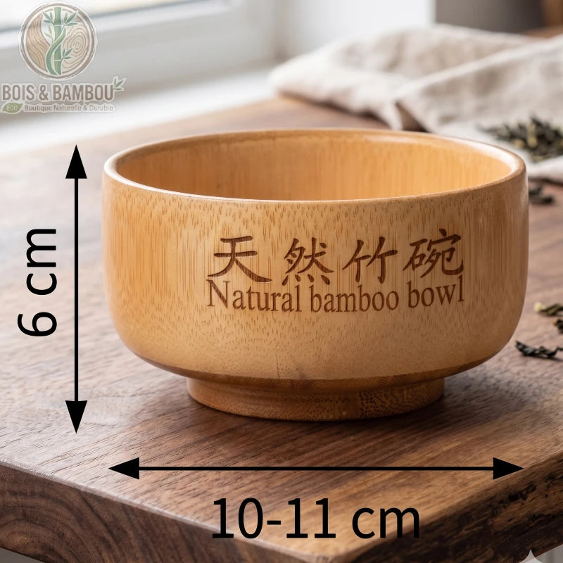 Bol bambou sculpte a la main variante gravure kanji japonais fleches dimensions 6cm 10-11cm - Bois et Bambou Eco