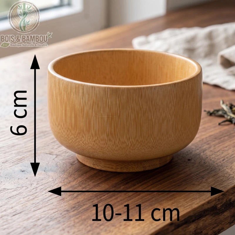 Bol en bambou sculpte naturel sans gravure fleches dimensions 6cm 10-11cm plateau bois fonce - Bois et Bambou Eco
