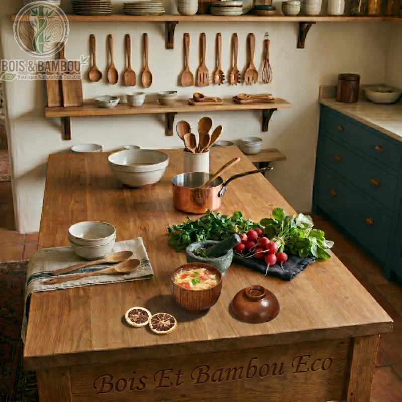 Bol bois couvercle artisanal, finition mate veines naturelles vue de face, Bois et Bambou Eco