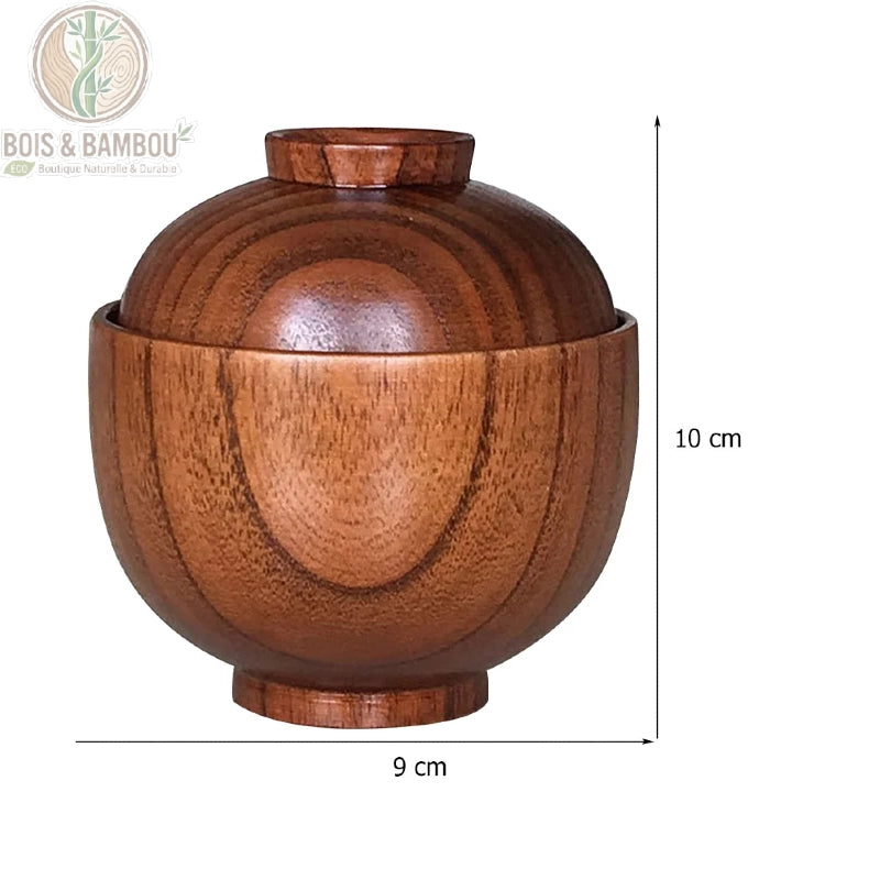 Bol bois couvercle dimensions 10x9 cm, format compact ergonomique, Bois et Bambou Eco