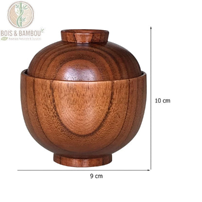 Bol bois couvercle dimensions 10x9 cm, format compact ergonomique, Bois et Bambou Eco