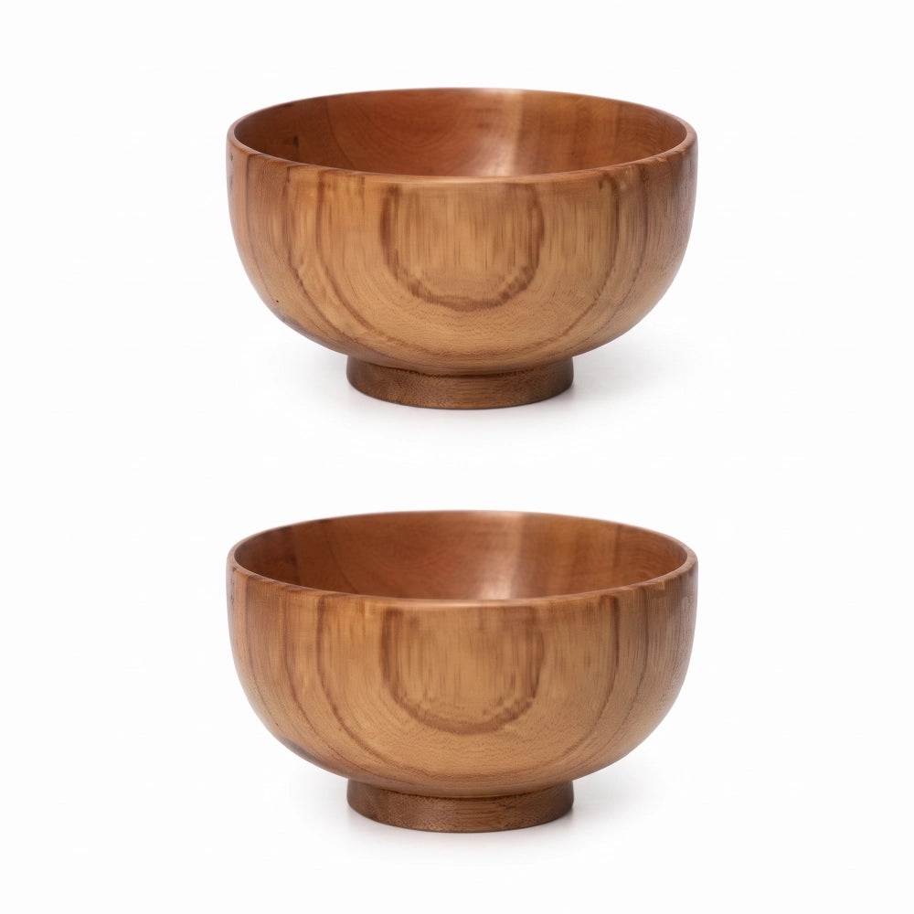 Bol en bois japonais, lot de 2 bols empilés sur fond blanc