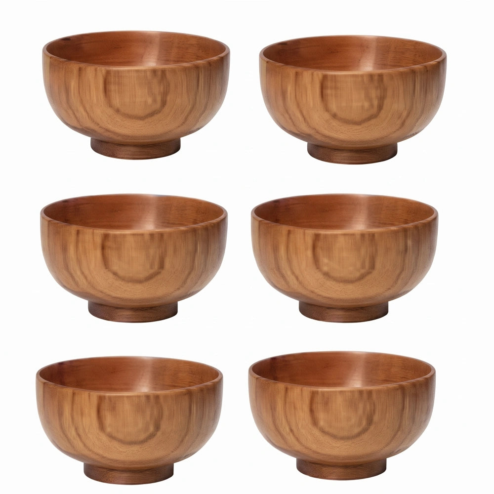 Bol en bois japonais, lot de 6 bols disposés en grille sur fond blanc