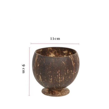 Schéma des dimensions du bol en noix de coco sur pied, hauteur 9 cm et diamètre 11 cm