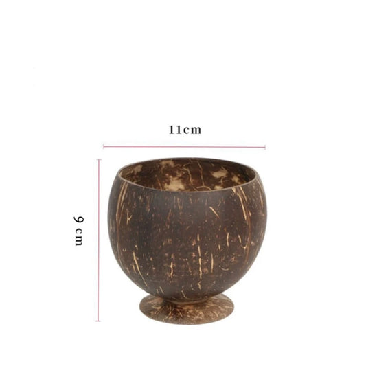 Schéma des dimensions du bol en noix de coco sur pied, hauteur 9 cm et diamètre 11 cm