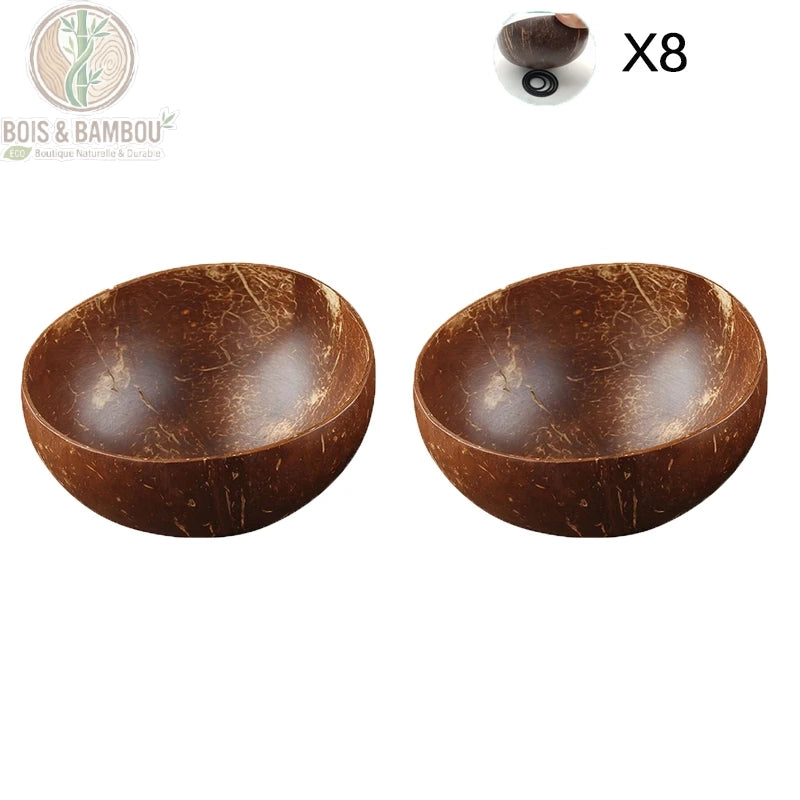 Bol noix de coco, set de 2 coupelles artisanales pour smoothie bowl, Bois et Bambou Eco