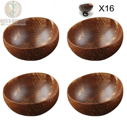 Bol noix de coco, set de 4 coupelles artisanales en coque recyclee, Bois et Bambou Eco