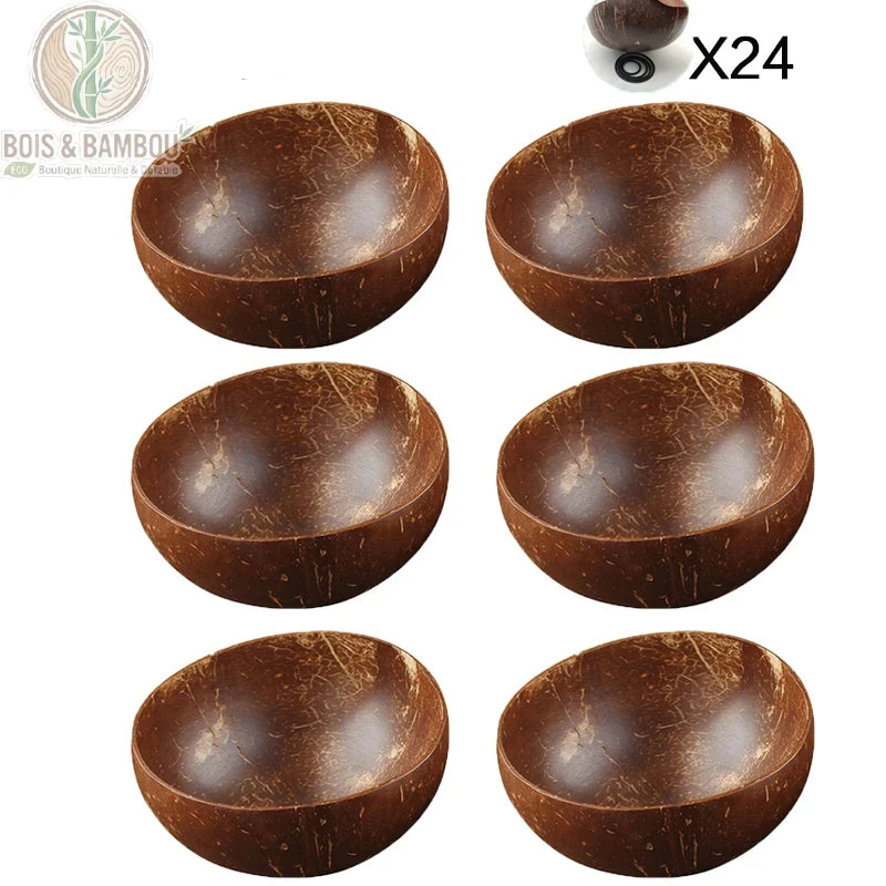 Bol noix de coco, set de 6 coupelles ecologiques pour grande tablee, Bois et Bambou Eco