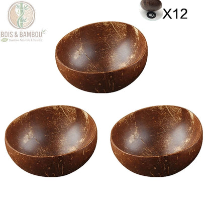 Bol noix de coco, trio de coupelles naturelles pour vaisselle familiale, Bois et Bambou Eco