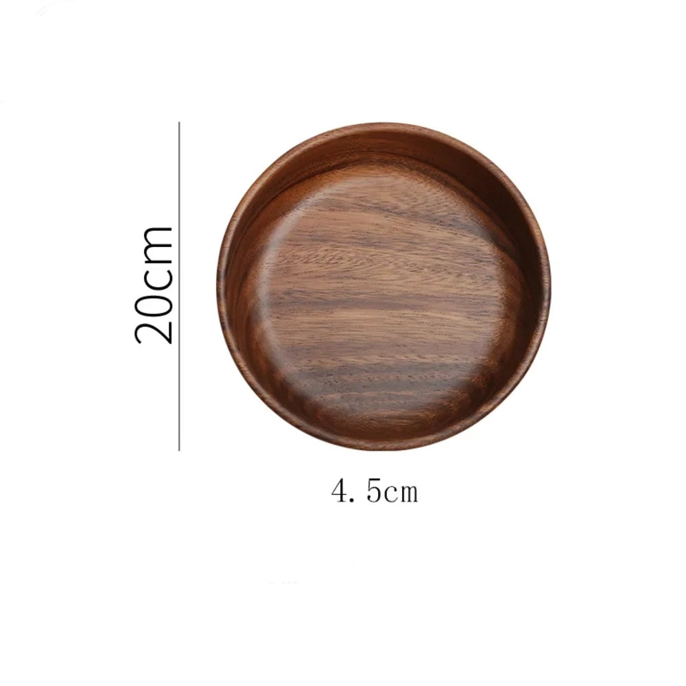 Bol en noyer massif 20 cm, vue de face sur fond blanc, dimensions 20 cm par 4,5 cm
