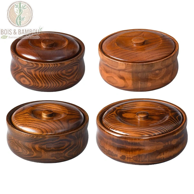 Bol ramen bois fait main collection complete 4 modeles vue plongeante, Bois et Bambou Eco
