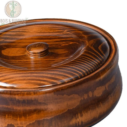 Bol ramen bois detail couvercle bombe avec poignee sculptee artisanale, Bois et Bambou Eco