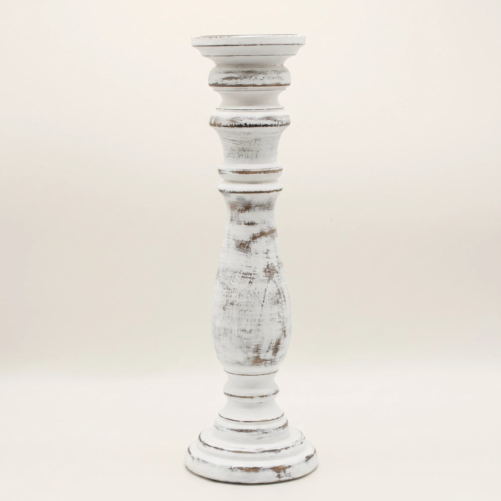 Bougeoir en bois de manguier blanchi, grand modèle, fond blanc