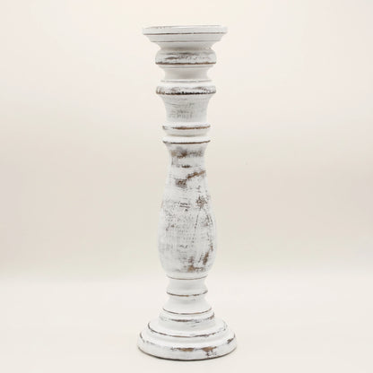 Bougeoir en bois de manguier blanchi, grand modèle, fond blanc