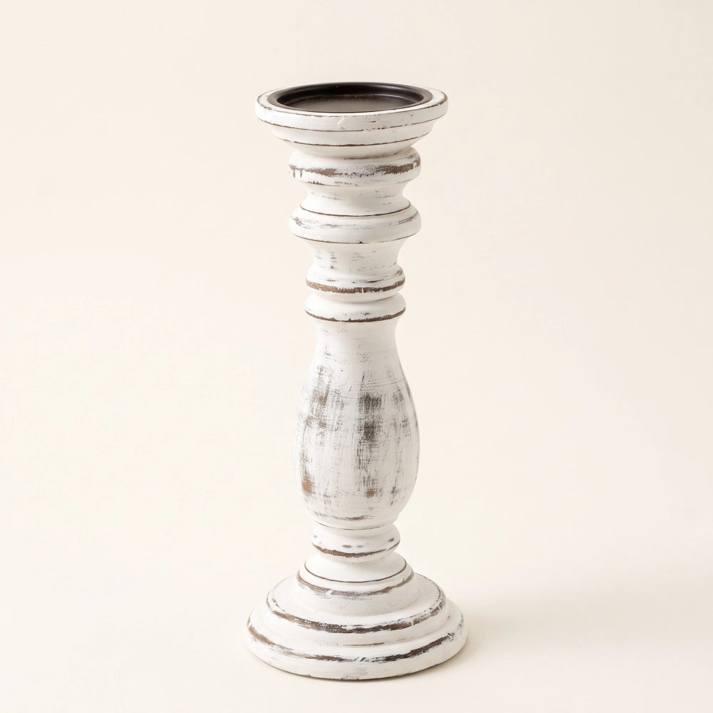 Bougeoir en bois de manguier blanchi, modèle moyen, fond blanc