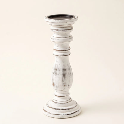 Bougeoir en bois de manguier blanchi, modèle moyen, fond blanc