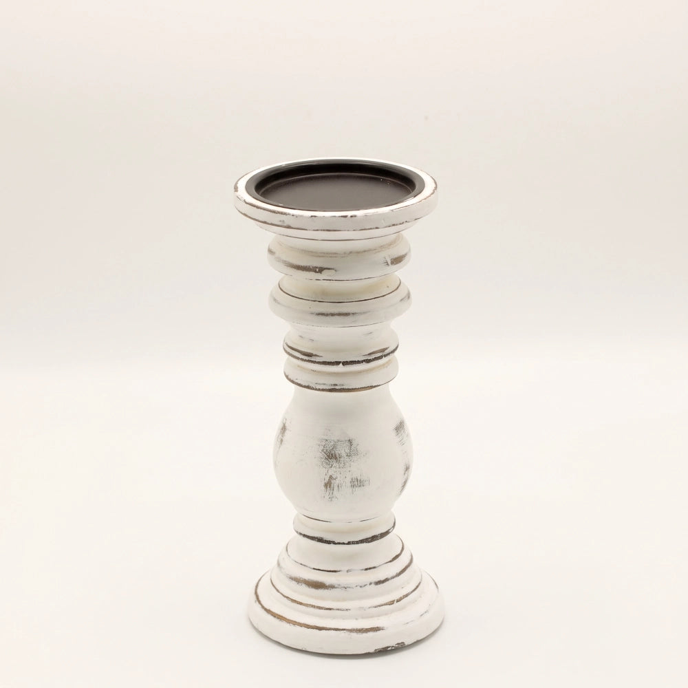 Bougeoir en bois de manguier blanchi, petit modèle, fond blanc