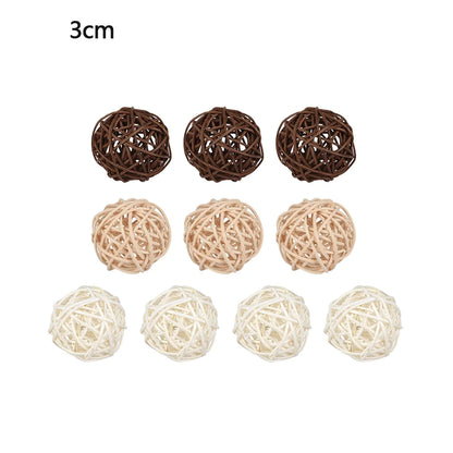 Lot de 10 boules en rotin de 3 cm blanc naturel et café