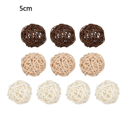 Lot de 10 boules en rotin de 5 cm blanc naturel et café