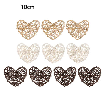 Lot de 10 cœurs en rotin de 10 cm en trois teintes