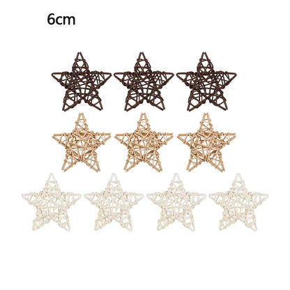 Lot de 10 étoiles en rotin de 6 cm en trois teintes