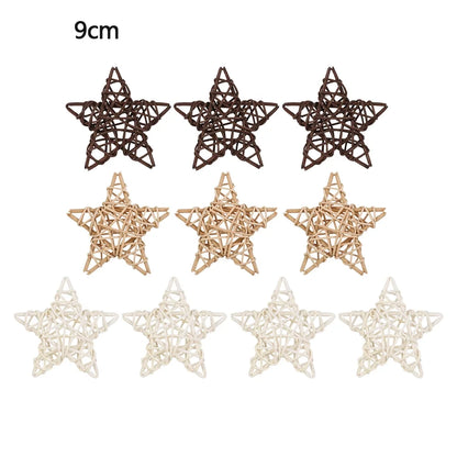 Lot de 10 étoiles en rotin de 9 cm en trois teintes