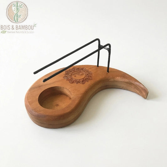 Brûleur Palo Santo en bois de teck forme goutte motif Yin et Yang fond blanc Bois Et Bambou Eco