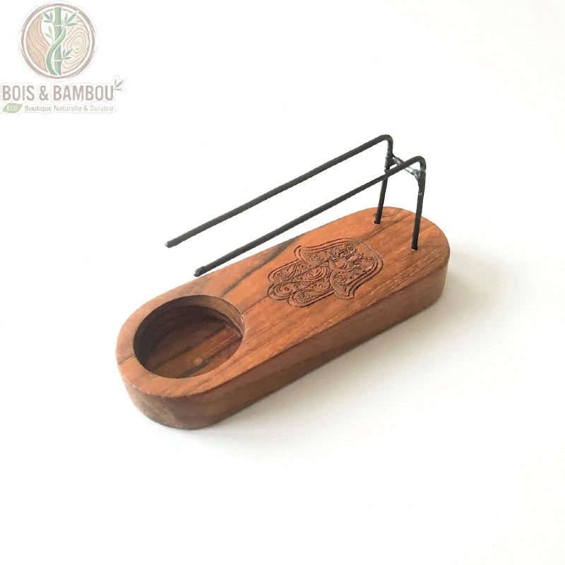 Mini Porte Palo Santo Bois de Teck Motif Main de Fatma Fond Blanc Bois Et Bambou Eco