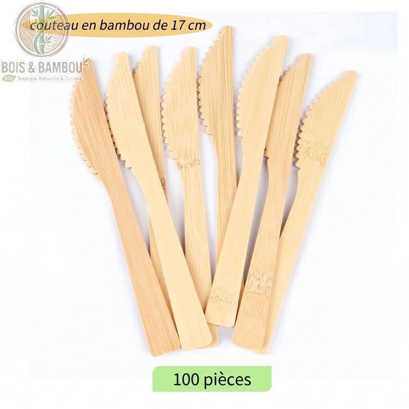 Couverts bambou jetables lot de 100 couteaux biodegradables pour mariage, Bois et Bambou Eco